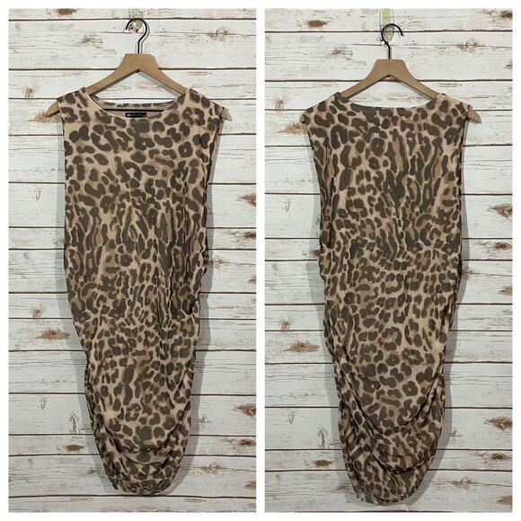 ASOS Design Curve Sleeveless Ruched Mesh Mini Dress - Leopard Print-multi -US 16 - Picture 16 of 16